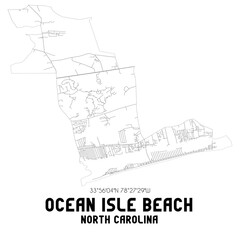 Ocean Isle Beach North Carolina. US street map with black and white lines.