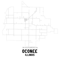 Oconee Illinois. US street map with black and white lines.