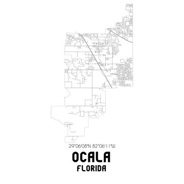 Ocala Florida. US street map with black and white lines.