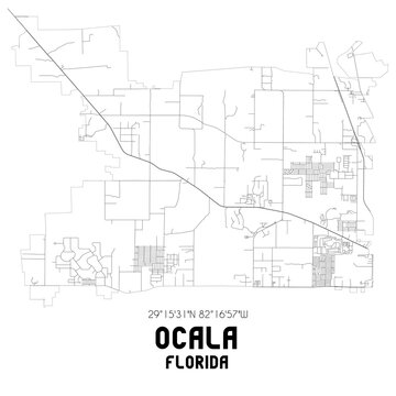 Ocala Florida. US street map with black and white lines.