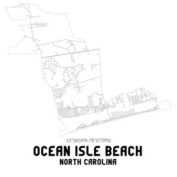 Ocean Isle Beach North Carolina. US Street Map With Black And White Lines.