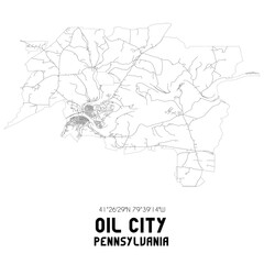 Fototapeta na wymiar Oil City Pennsylvania. US street map with black and white lines.