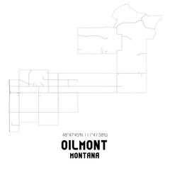 Oilmont Montana. US street map with black and white lines.