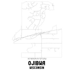Ojibwa Wisconsin. US street map with black and white lines.