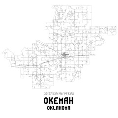 Okemah Oklahoma. US street map with black and white lines.