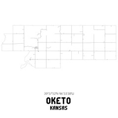 Oketo Kansas. US street map with black and white lines.