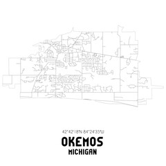 Okemos Michigan. US street map with black and white lines.