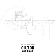 Oilton Oklahoma. US street map with black and white lines.
