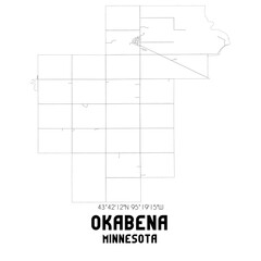 Okabena Minnesota. US street map with black and white lines.