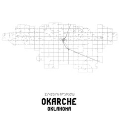 Okarche Oklahoma. US street map with black and white lines.