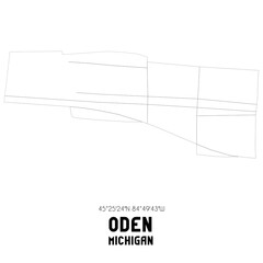 Oden Michigan. US street map with black and white lines.