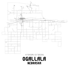 Ogallala Nebraska. US street map with black and white lines.