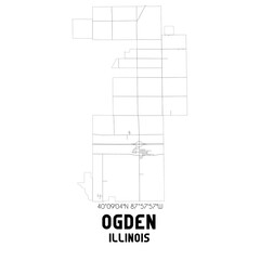 Ogden Illinois. US street map with black and white lines.