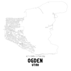 Ogden Utah. US street map with black and white lines.