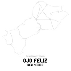 Ojo Feliz New Mexico. US street map with black and white lines.