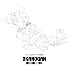 Okanogan Washington. US street map with black and white lines.