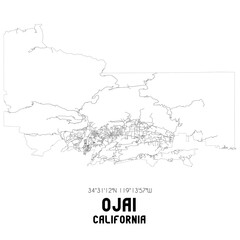 Ojai California. US street map with black and white lines.