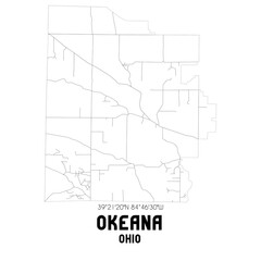 Okeana Ohio. US street map with black and white lines.
