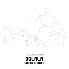 Oglala South Dakota. US street map with black and white lines.