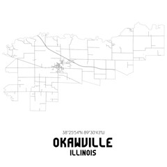 Okawville Illinois. US street map with black and white lines.