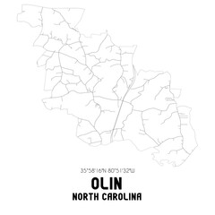 Olin North Carolina. US street map with black and white lines.
