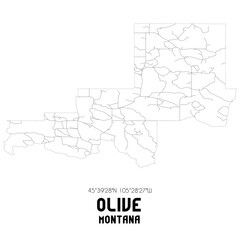 Olive Montana. US street map with black and white lines.