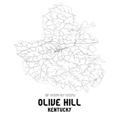 Olive Hill Kentucky. US street map with black and white lines.