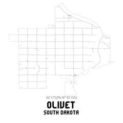Fototapeta premium Olivet South Dakota. US street map with black and white lines.