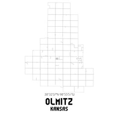 Olmitz Kansas. US street map with black and white lines.