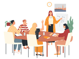 Class, teacher at the whiteboard in front of students