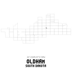 Oldham South Dakota. US street map with black and white lines.