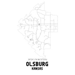 Olsburg Kansas. US street map with black and white lines.