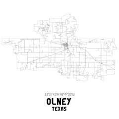 Olney Texas. US street map with black and white lines.
