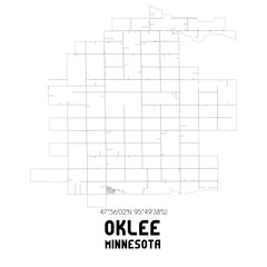 Oklee Minnesota. US street map with black and white lines.