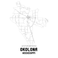 Okolona Mississippi. US street map with black and white lines.