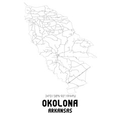 Okolona Arkansas. US street map with black and white lines.