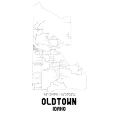 Oldtown Idaho. US street map with black and white lines.