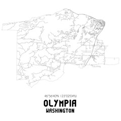 Olympia Washington. US street map with black and white lines.