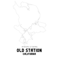 Old Station California. US street map with black and white lines.