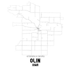 Olin Iowa. US street map with black and white lines.