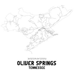 Oliver Springs Tennessee. US street map with black and white lines.