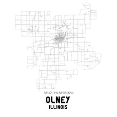 Olney Illinois. US street map with black and white lines.