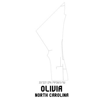 Olivia North Carolina. US street map with black and white lines.