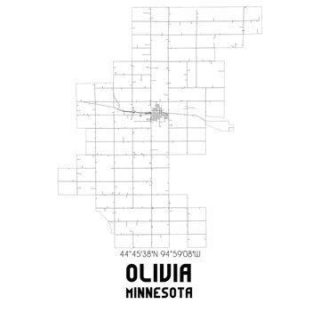 Olivia Minnesota. US street map with black and white lines.