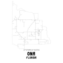 Ona Florida. US street map with black and white lines.