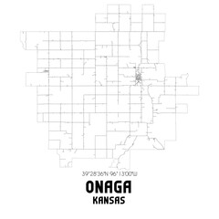 Onaga Kansas. US street map with black and white lines.