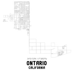 Ontario California. US street map with black and white lines.