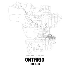 Ontario Oregon. US street map with black and white lines.