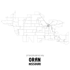 Oran Missouri. US street map with black and white lines.