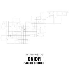 Onida South Dakota. US street map with black and white lines.